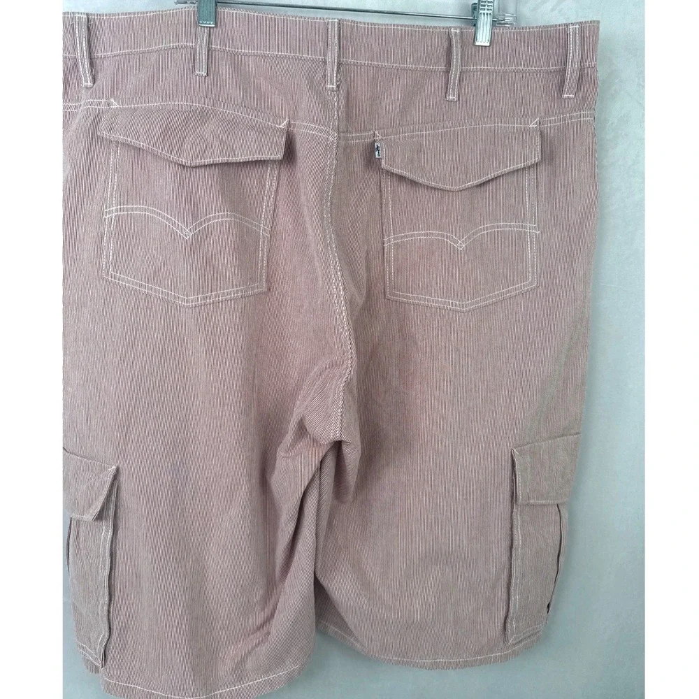 Levis Mens Red White Pinstripe Corduroy Cargo Shorts Size 42 Utility Workwear
